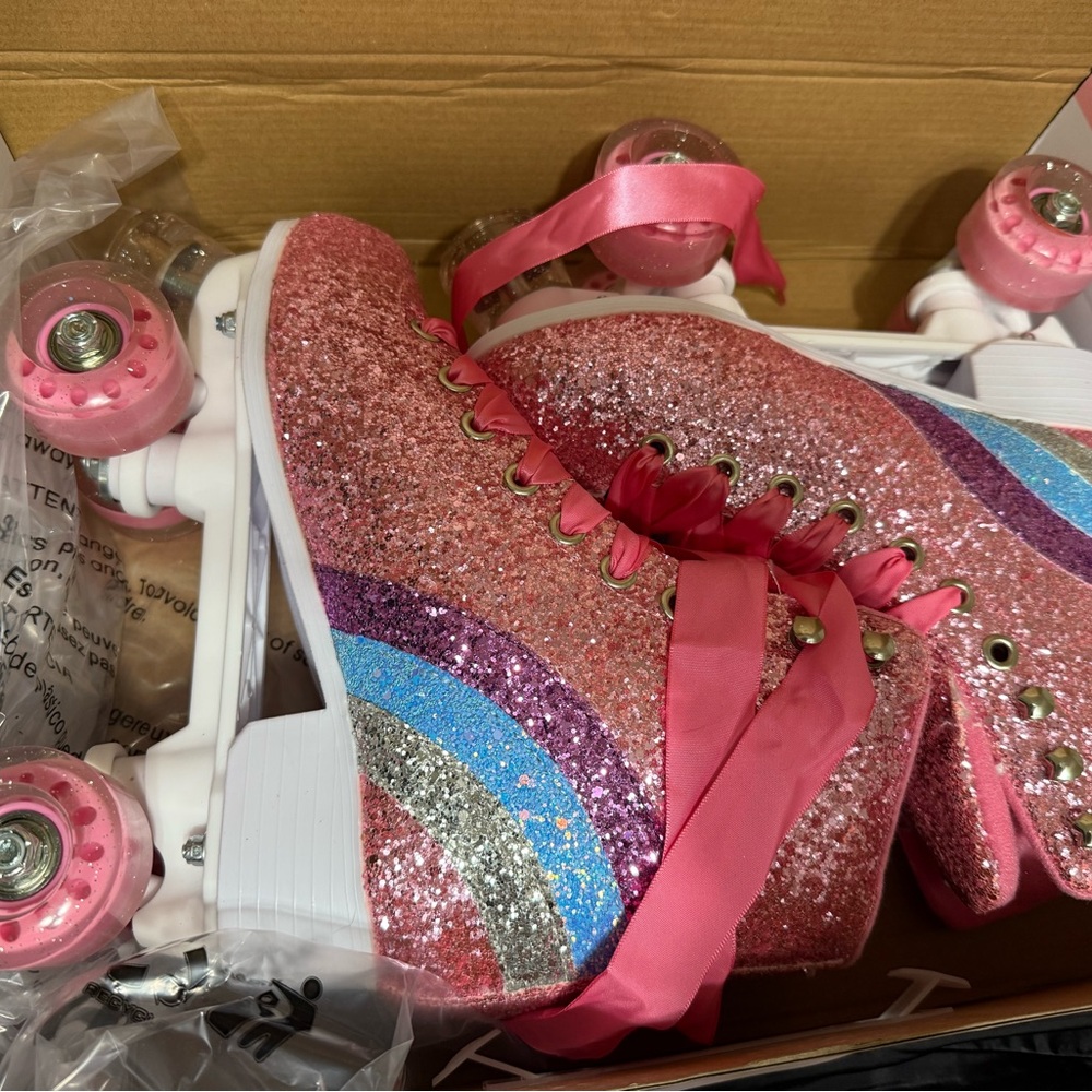Dolls Kill Pink Glitter Roller Skates